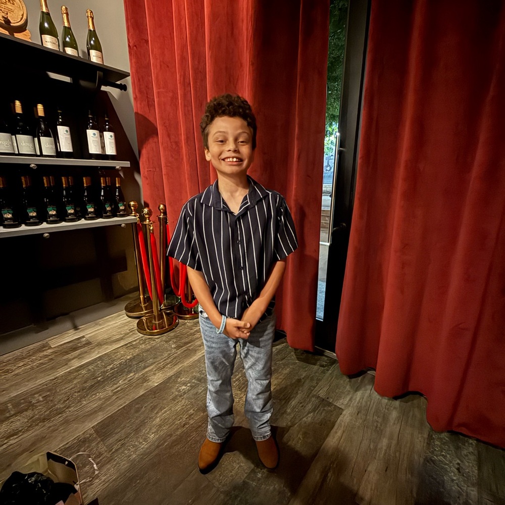 Boys Navy/white stripe button up